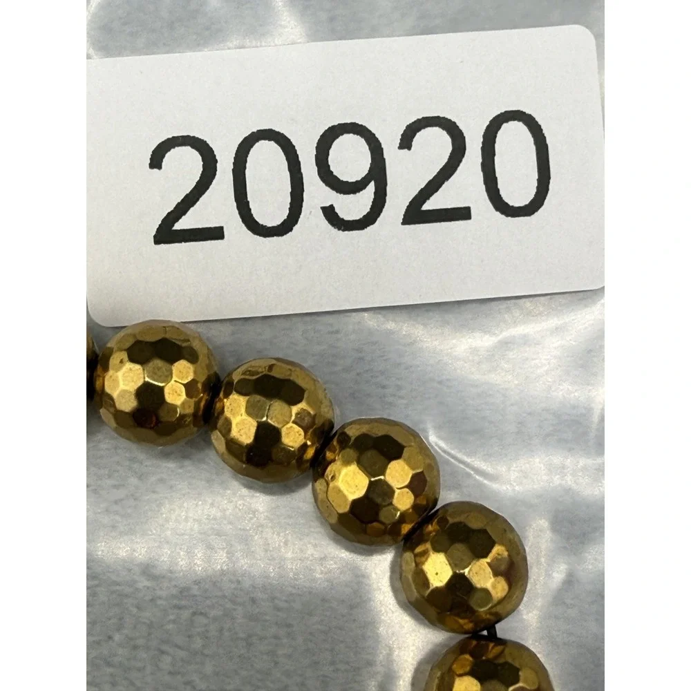 Glass Beaded Bracelet Stretch Band Gold Tone Faceted Size 7
